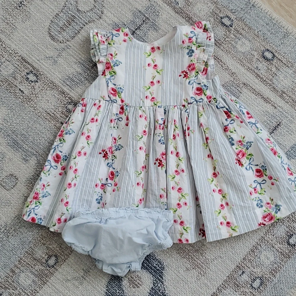 Pippa & Julie Baby Girls Blue Flowers And Ribbon Bows Dress Sz0-3m